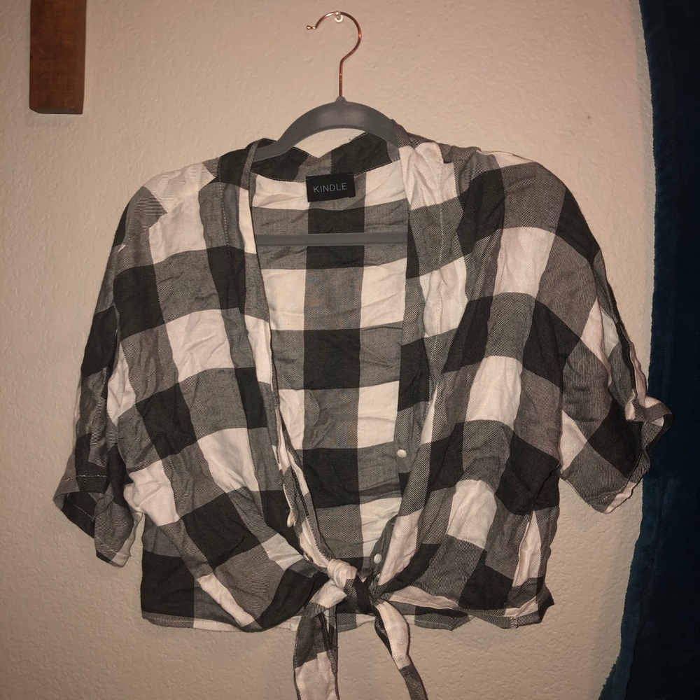 knot tie plaid crop top